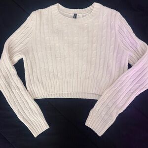 Women's White Crew Neck Crop Sweater